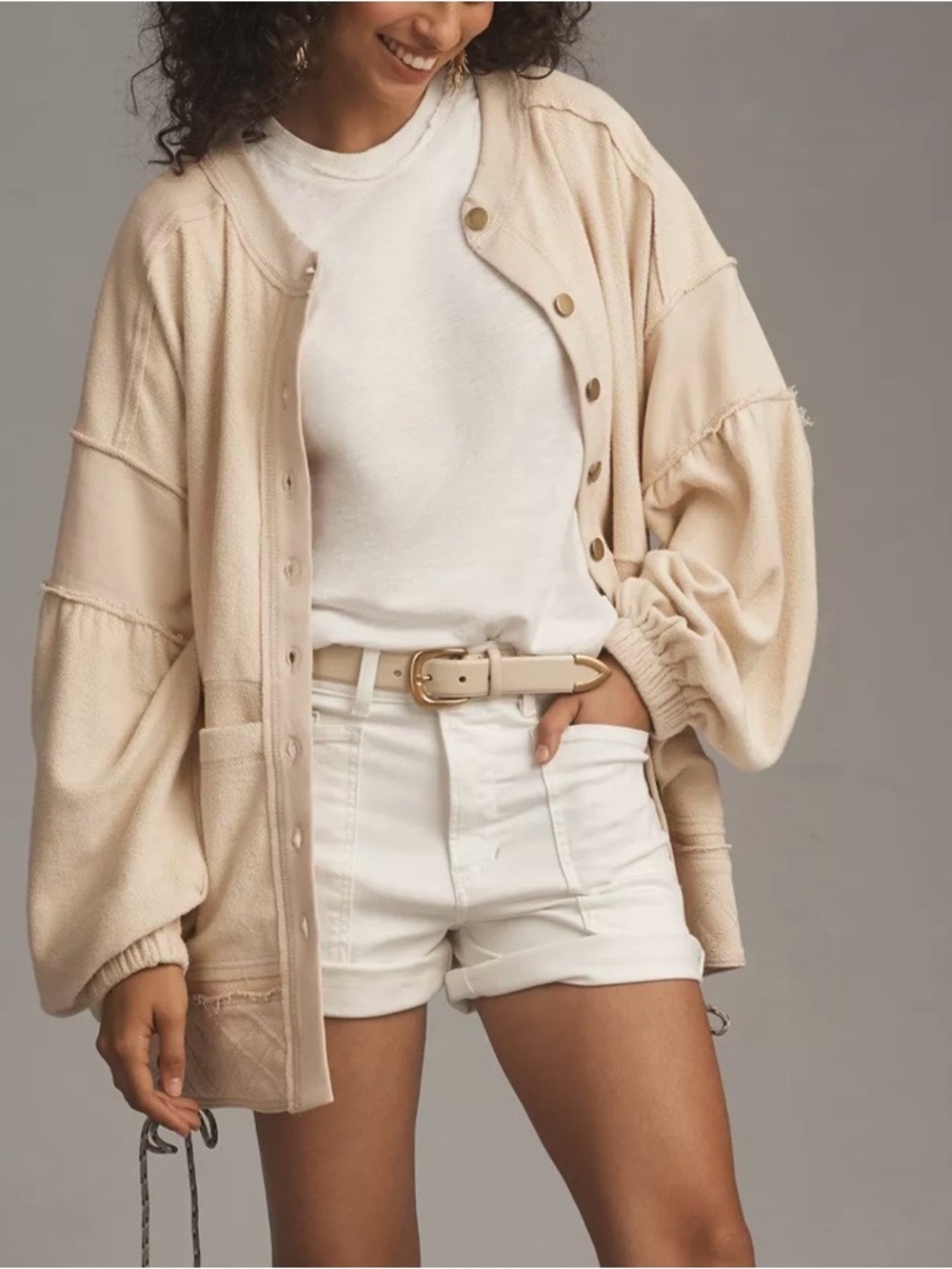Anthropologie Pilcro Button-Front Shacket |cotton exposed seams cream oversized